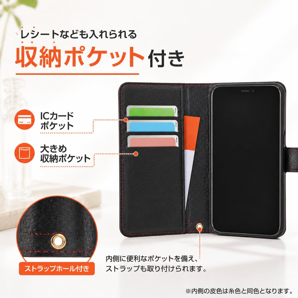 iPhone 12 mini 耐衝撃 手帳型ケース シンプル マグネット/ブラック