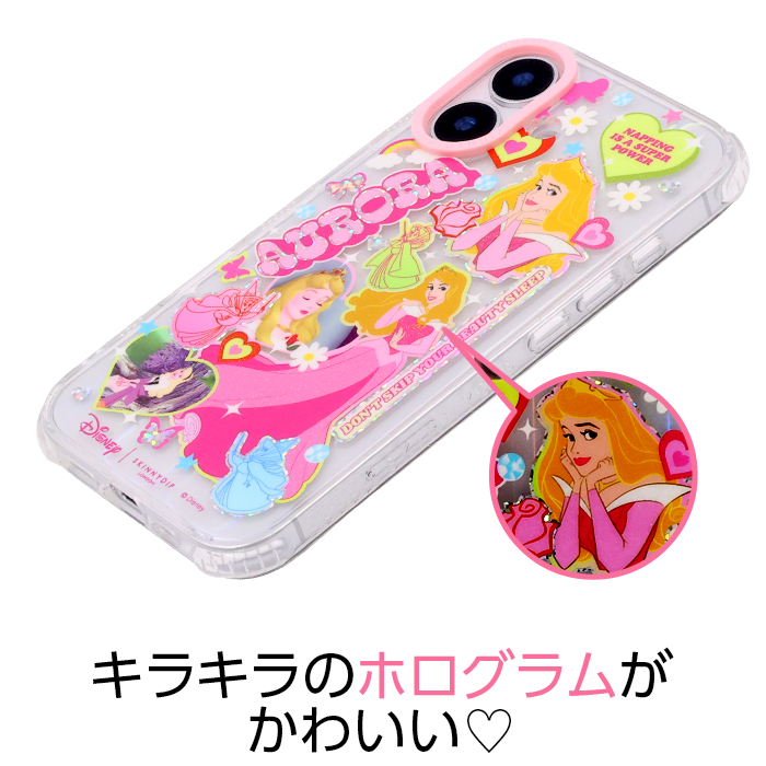 iPhone16Plus ケース ディズニー プリンセス オーロラ SKINNYDIP ラメ