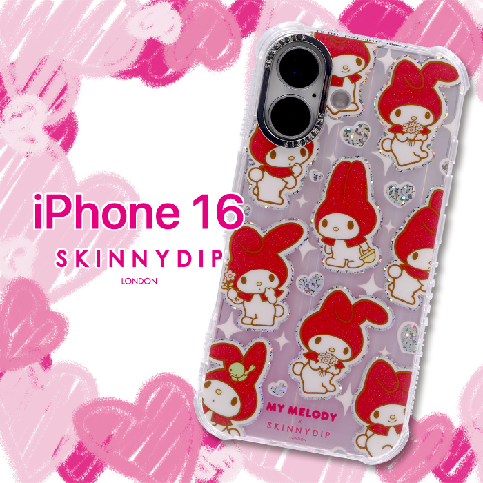 SKINNYDIP 　マイメロ　iPhone16　ケース　ストラップ　ポーチ iPhone16 ケース サンリオ Sanrio マイメロディ かわいい クリア ラメ