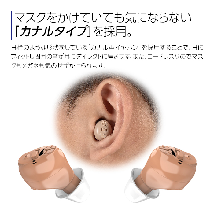 Minidiva 耳穴式 集音器 しゅうおんき 音声拡聴器 ワイヤレス USB充電式 片耳 両耳対応 ノイズキャンセリング 5段階音量調節