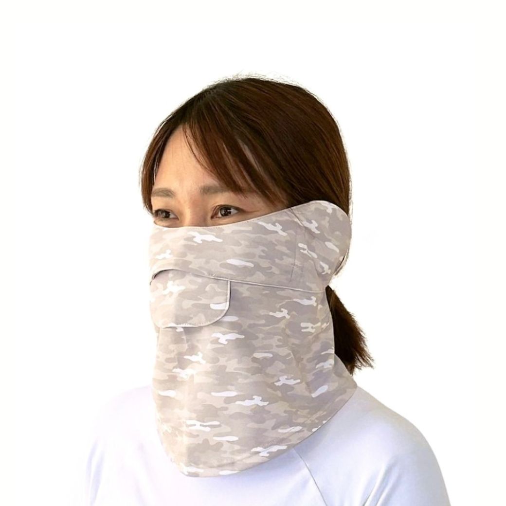 フェイスカバー スポーツ CH型 フェイスマスク テニス ゴルフ 通気性 夏用 カモフラ 無地 UVカットマスク 日焼け対策 UVフェイスカバー 紫外線対策 息苦しくない | White Beauty | 06