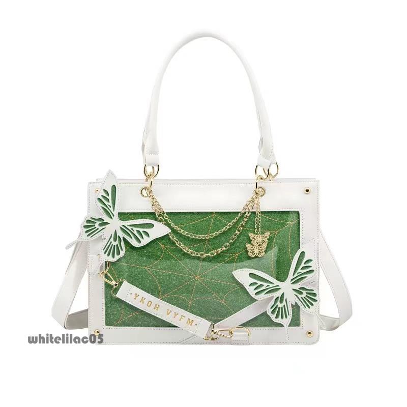 新色入り】痛バッグ トートバッグ 蝶 透明 ガールズ ビニールバッグ 缶