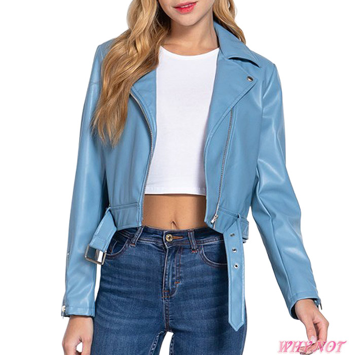 青いレザージャケット ショート丈 トップス ジャケット ライダースジャケット ショート丈 フェイクレザー