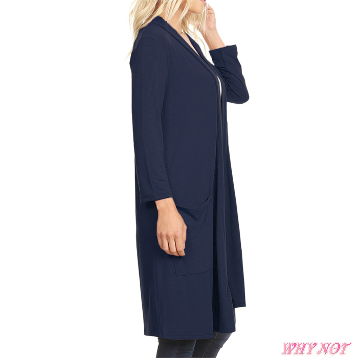 インポート カーディガン 7分袖 ソリッドカラー オープンフロント セミロング S.M.L.XL ダークネイビーブルー FROM USA MS241007LA019 |  | 02