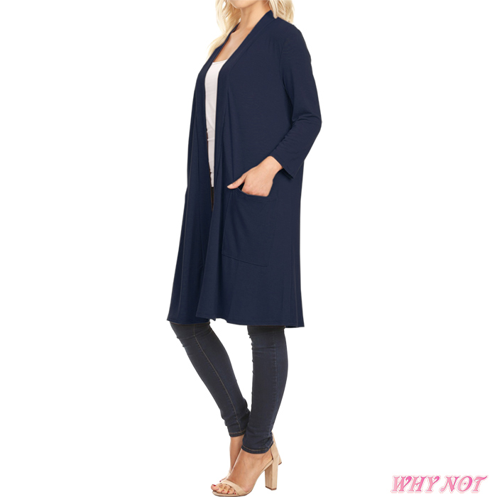インポート カーディガン 7分袖 ソリッドカラー オープンフロント セミロング S.M.L.XL ダークネイビーブルー FROM USA MS241007LA019 |  | 04