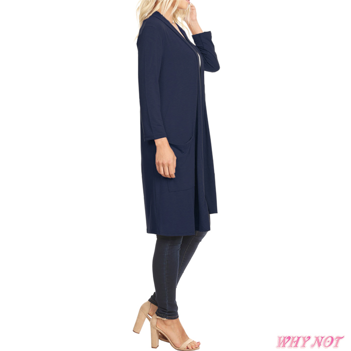 インポート カーディガン 7分袖 ソリッドカラー オープンフロント セミロング S.M.L.XL ダークネイビーブルー FROM USA MS241007LA019 |  | 05