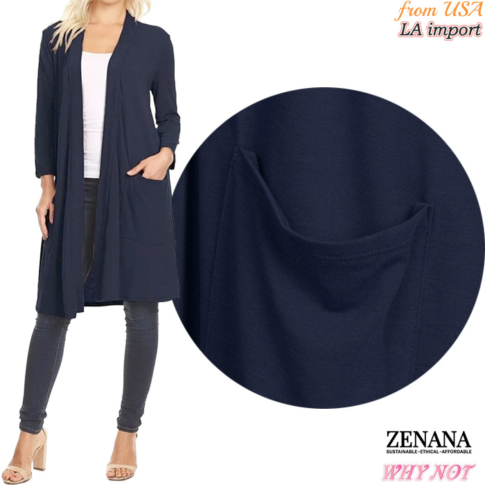 インポート カーディガン 7分袖 ソリッドカラー オープンフロント セミロング S.M.L.XL ダークネイビーブルー FROM USA MS241007LA019 |  | 07