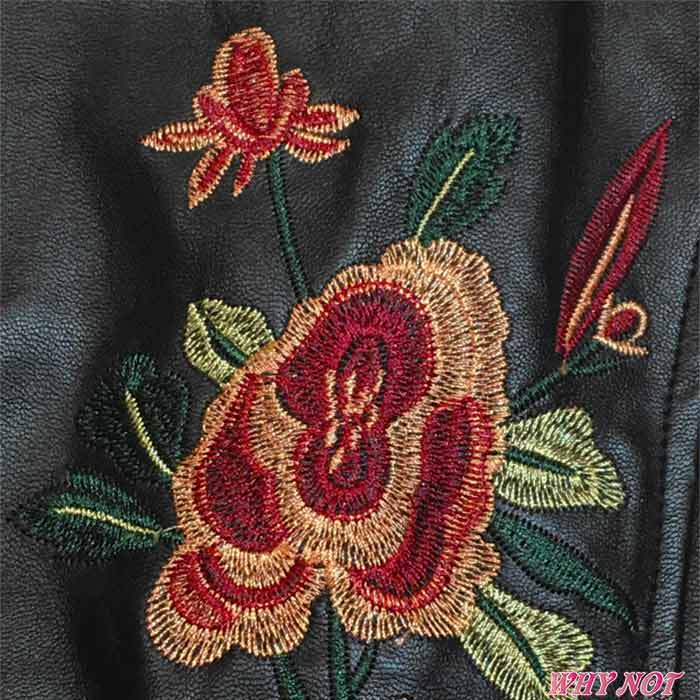 トップス ライダースジャケット ローズ刺繍パッチワーク フェイク