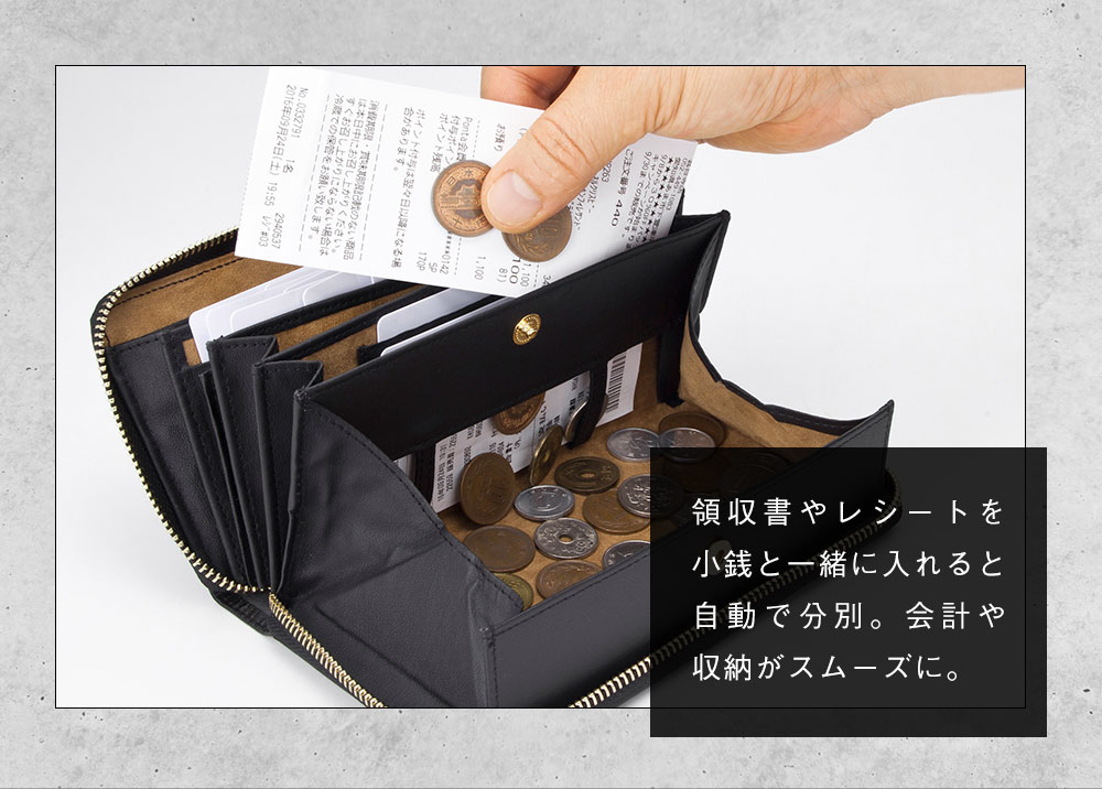 牛革ラウンドファスナー多機能長財布