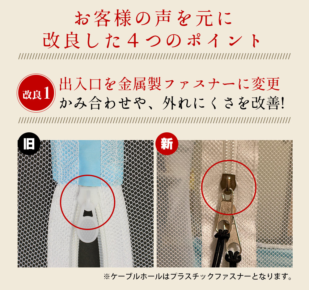 お布団が2枚敷ける蚊帳（ケーブルホール付き）