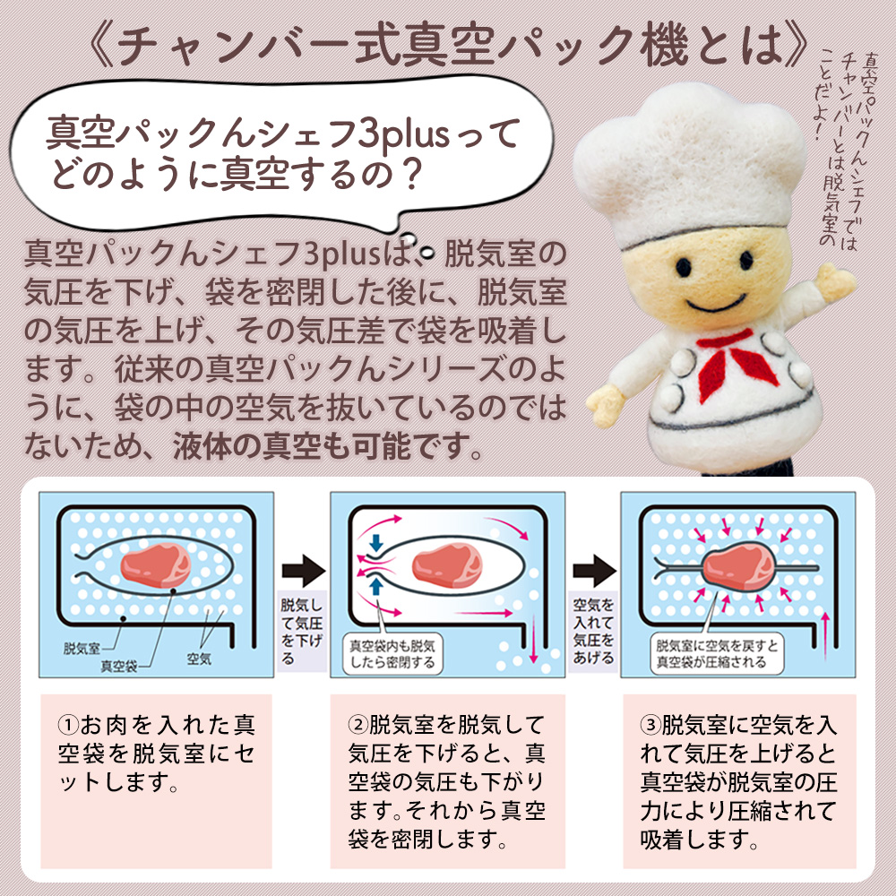 ワイドシステム 真空パックんシェフ3Plus 真空パック機 液体