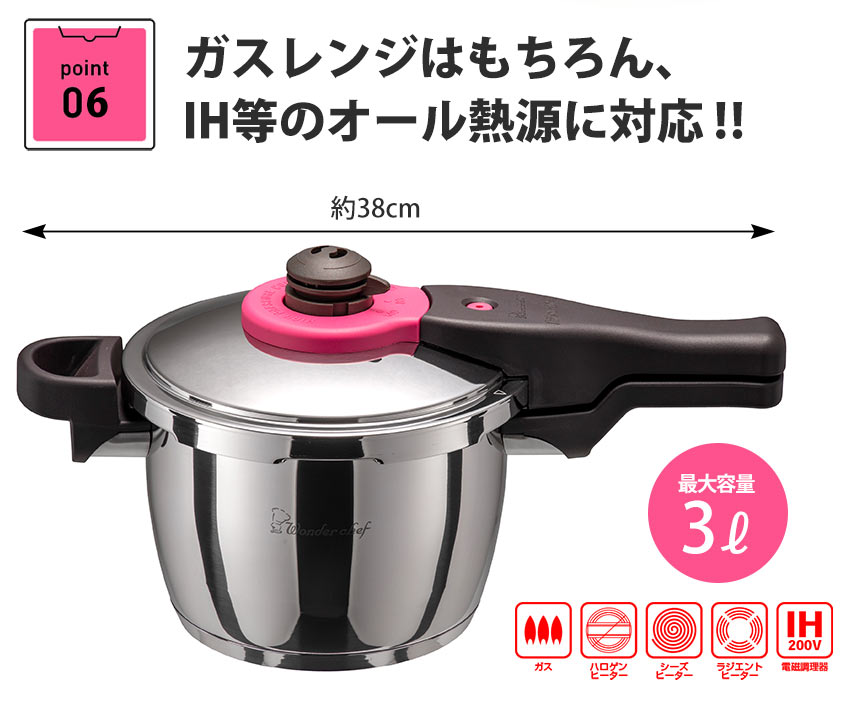 在庫限り ワンダーシェフ 魔法のクイック料理 片手圧力鍋 3L 蓋