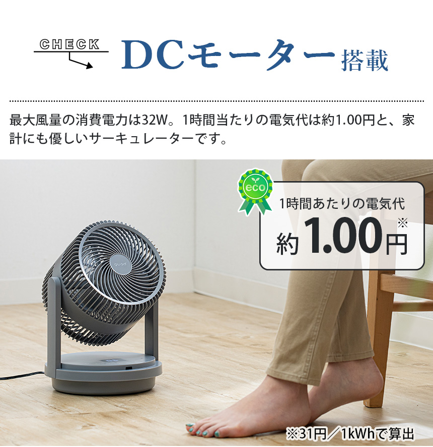 サーキュレーター DCモーター 前後二重構造の6枚羽で 大風量 38