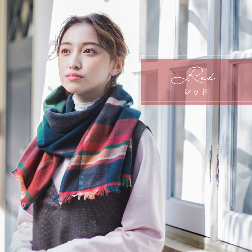 マフラー レディース 敏感肌 綿100％ ブランド 今治 起毛マフラー トラッド チェック 秋 冬 コットン生地 保湿 寒暖差 今治タオル | 今治タオル | 01