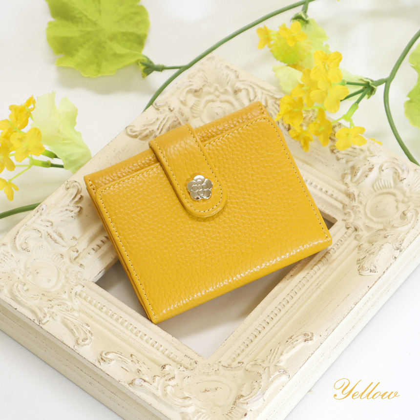 コンパクト 財布 黄色 小銭入 くすみカラー  三つ折り 本皮