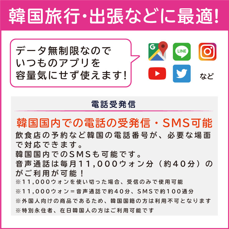 韓国 eSIM プリペイドSIM SIMカード180日 データ無制限 受発信可能 KT 電話番号付き 通話 SMS （利用開始期限 2024 07 30 まで）