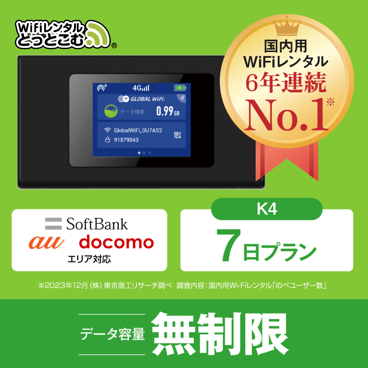 ポケットwifi レンタル 1週間 無制限 レンタルwifi 7日 無制限 wifi レンタル 7日 無制限 ソフトバンク docomo au K4