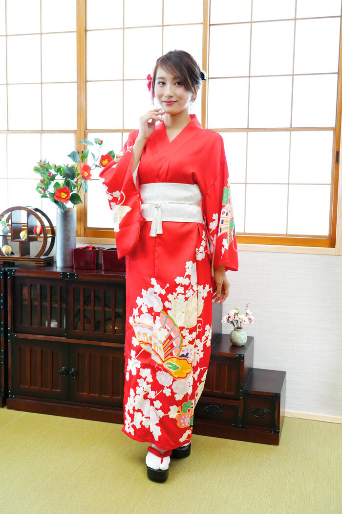 レディース着物セット 朱蝶 日本観光 お土産 着物 衣装 コスチューム