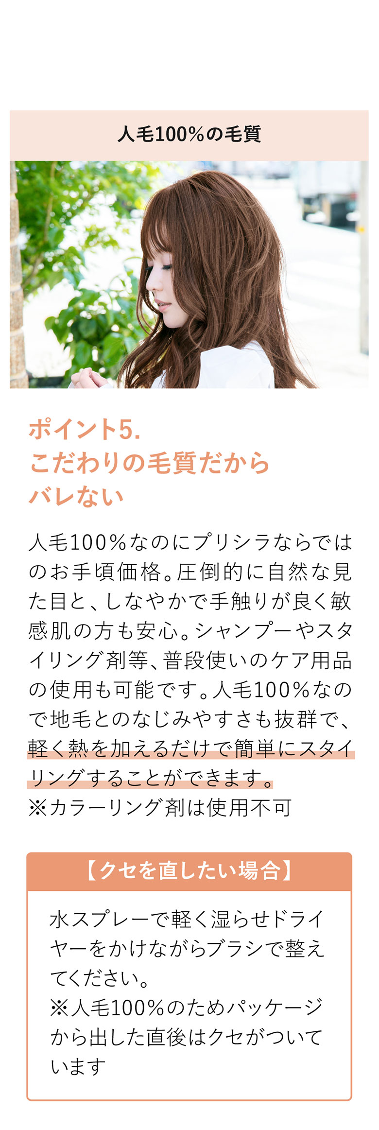 人毛100％ ウィッグ 人毛100％五分ウィッグ ロング プリシラ