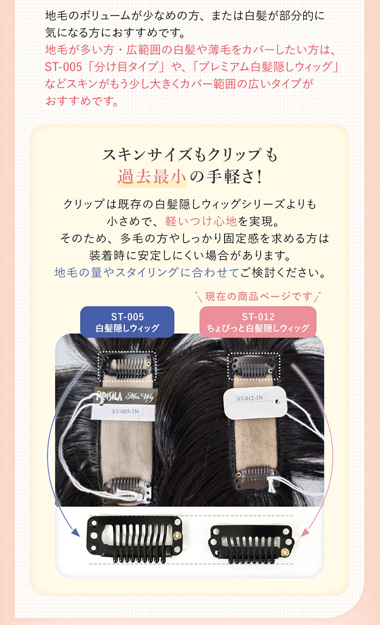 地毛のボリュームが少なめの方、白髪が部分的に気になる方におすすめです。