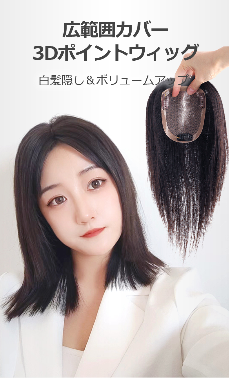 セット販売☆黒髪人毛ポイントウィッグ+贅沢人毛ふんわり黒髪