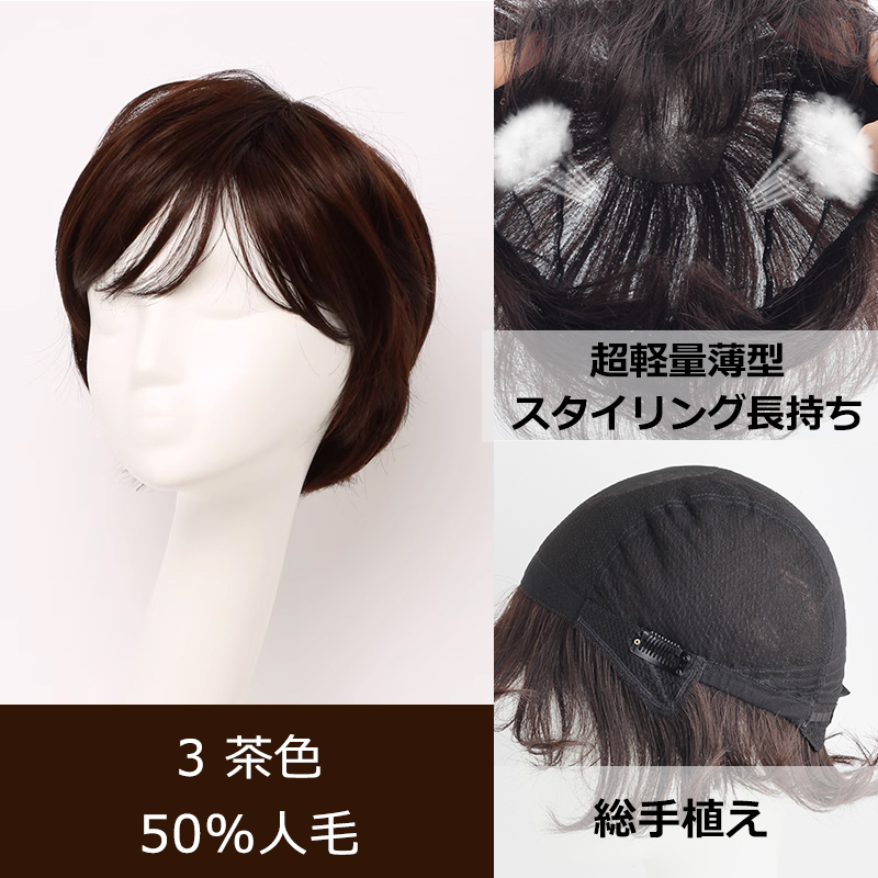 私元気 人毛ミックス フルウイッグ 全国カット 返品OK ショート 超軽量