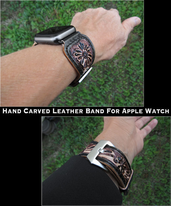 Apple Watch/アップルウォッチ専用 レザー替えベルト カービング アップルウォッチバンド ベルト 本革/ヌメ革 メンズ 替えベルト (ID  aw4651r9)