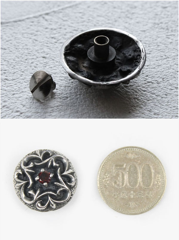 コンチョ シルバー925 ねじ式コンチョ ガーネット オニキス 赤 黒