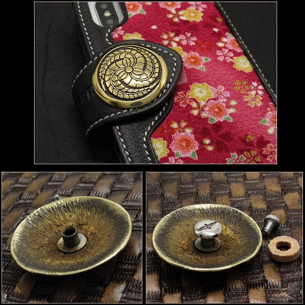 家紋コンチョ 真鍮製 家紋 丸に三つ藤巴 ブラスコンチョ 3.5cm (ID