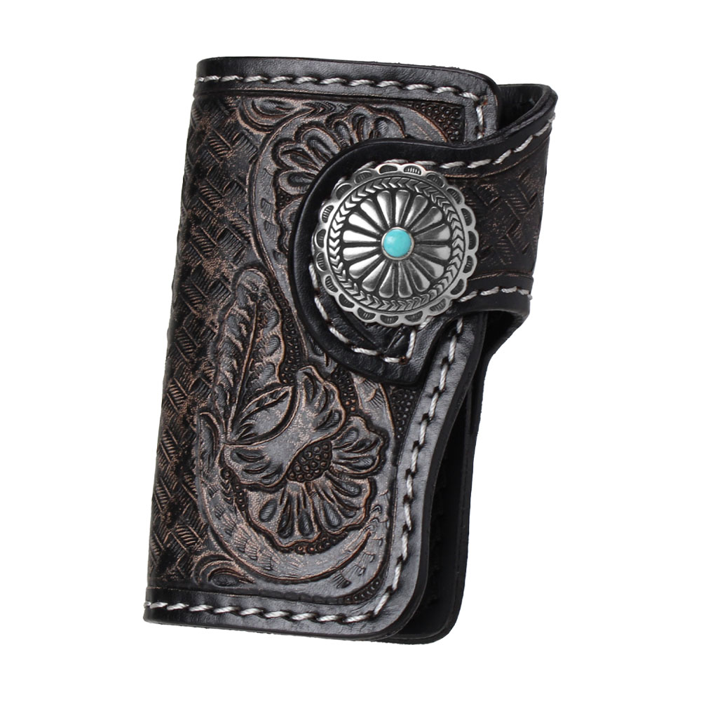 本革 キーケース キーホルダー カードケース付き 手彫り カービング