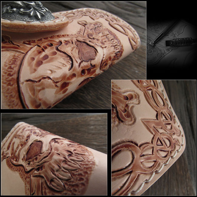 革 キーケース キーホルダー スカル カービング レザー 本革 ドクロ