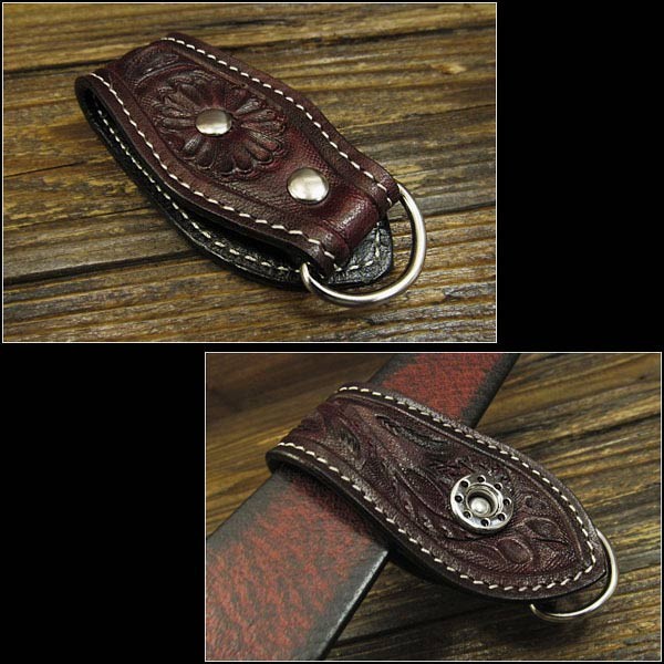 在庫処分 カービングレザーベルトループキーホルダー 本革 Dカン
