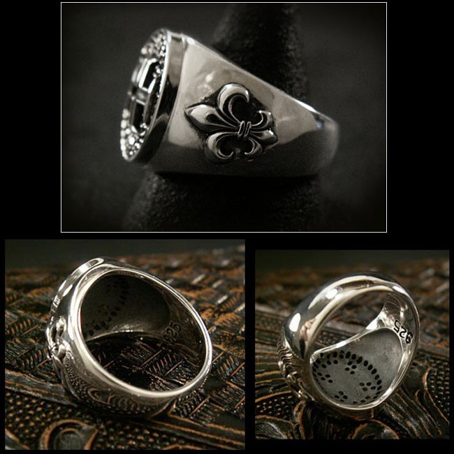 メンズ シルバーリング 指輪 シルバー925 Silver925 十字架 フレア クロス 百合の紋章（ID trg0613）