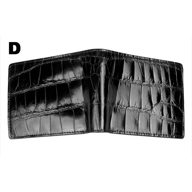シャムネス レディース／メンズ クロコダイル 二つ折り財布 ブラック 