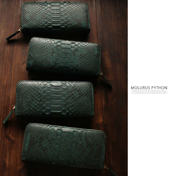 ✨新品未使用✨最高級パイソン本革ラウンドファスナー長財布 エメラルドグリーン wallet4804b.jpg