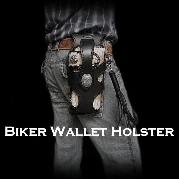 ライダース/バイカーズ　ウォレットケース　ウォレットホルダー　サドルレザー /牛革　ブラック/黒 Genuine Leather Wallet  Holster Biker Wallet Case Handmade Black Leather WILD HEARTS Leather &  Silver 