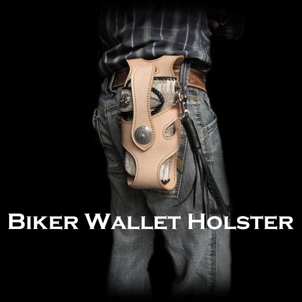 ライダース/バイカーズ　ウォレットケース　ウォレットホルダー　サドルレザー /牛革　タン/ナチュラル Genuine Leather Wallet  Holster Biker Wallet Case Handmade Tan/Natural Leather WILD HEARTS Leather  & 