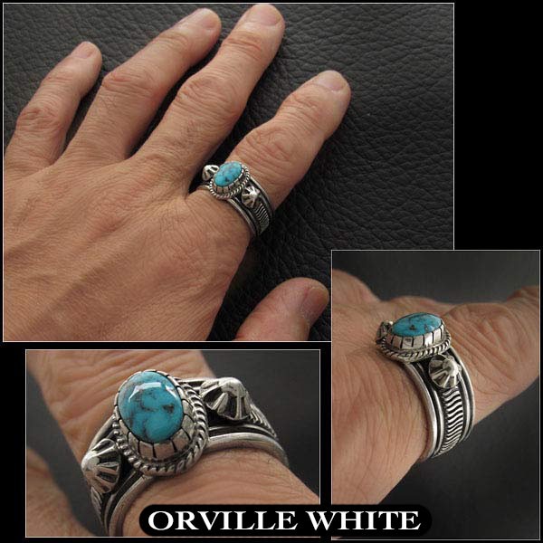 新品　オーヴィル・ホワイト/Orville White　リング　23号　アパッチブルー　ターコイズ　 インディアンジュエリー　シルバー925　ナバホ族  (ID na3199r73)