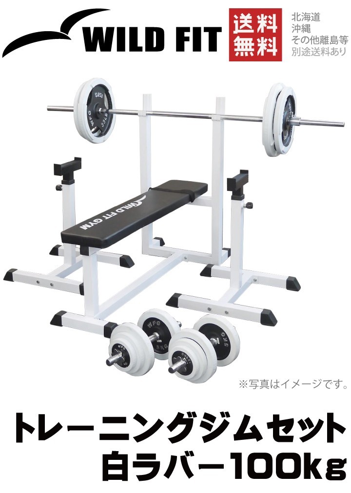 トレーニングジムセット 白ラバー100kg / ワイルドフィット 筋トレ ベンチプレス セット 自宅 送料無料 バーベルラック トレーニングベンチ :  3034 : ワイルドフィット - 通販 - Yahoo!ショッピング