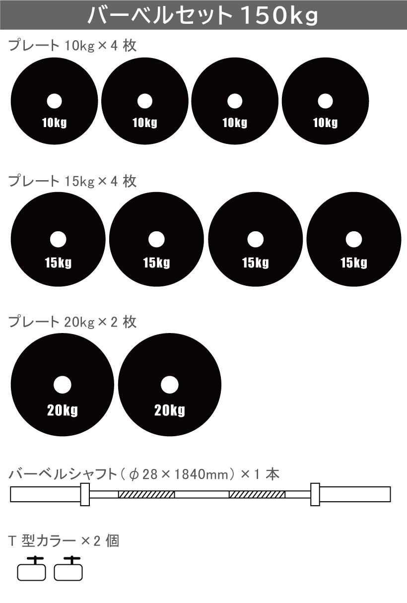 バーベルセット 150kg アイアン/ バーベルスクワット ダンベル 筋トレ