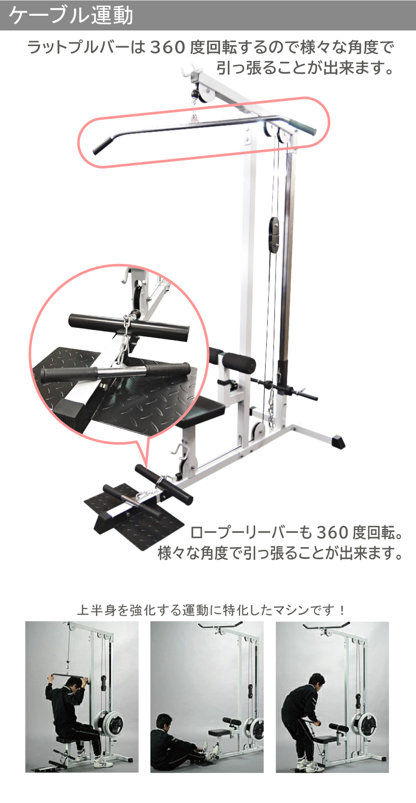 ラットプルマシン Φ28 / トレーニング器具 ラットマシン 筋トレ ラットプルダウン トレーニングベンチ ロープーリー 自宅｜wildfit｜05