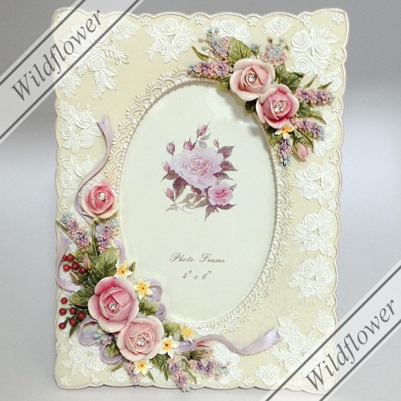ピンクローズシングルフォトフレーム アイボリー : 薔薇雑貨Wildflower