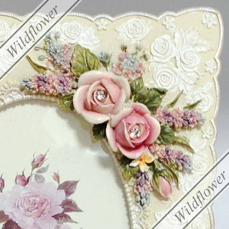 ピンクローズシングルフォトフレーム アイボリー : 薔薇雑貨Wildflower