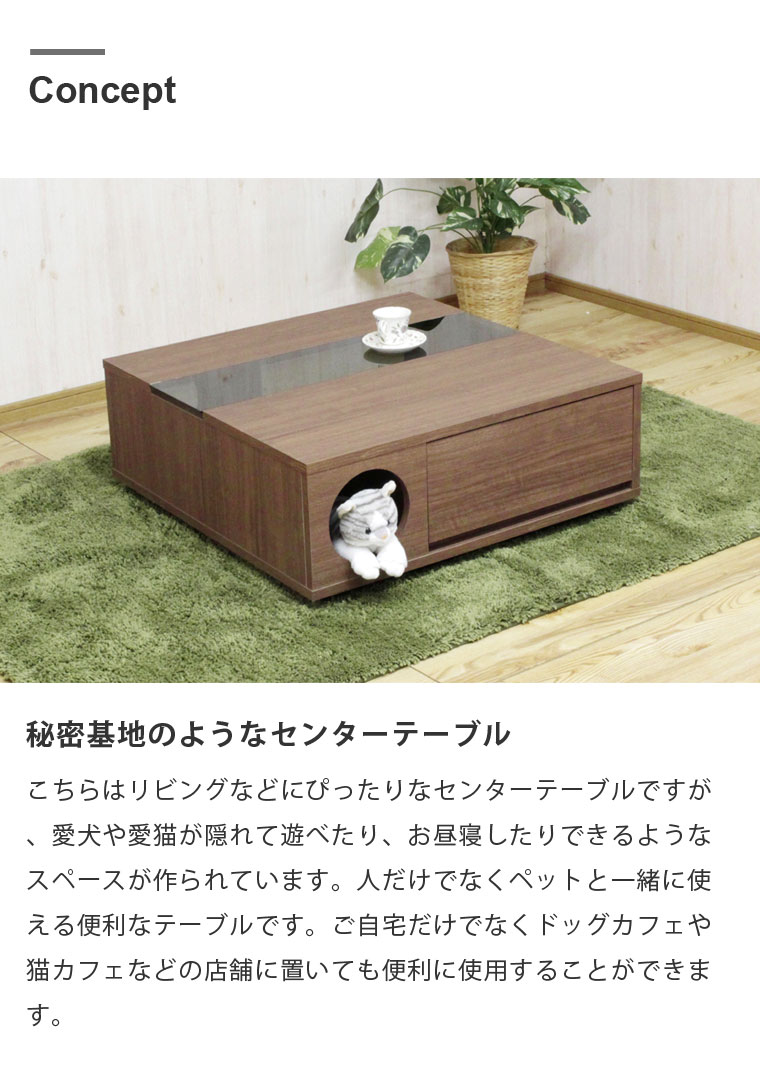 ペットハウス センターテーブル 引き出し付き ペット家具 ローテーブル