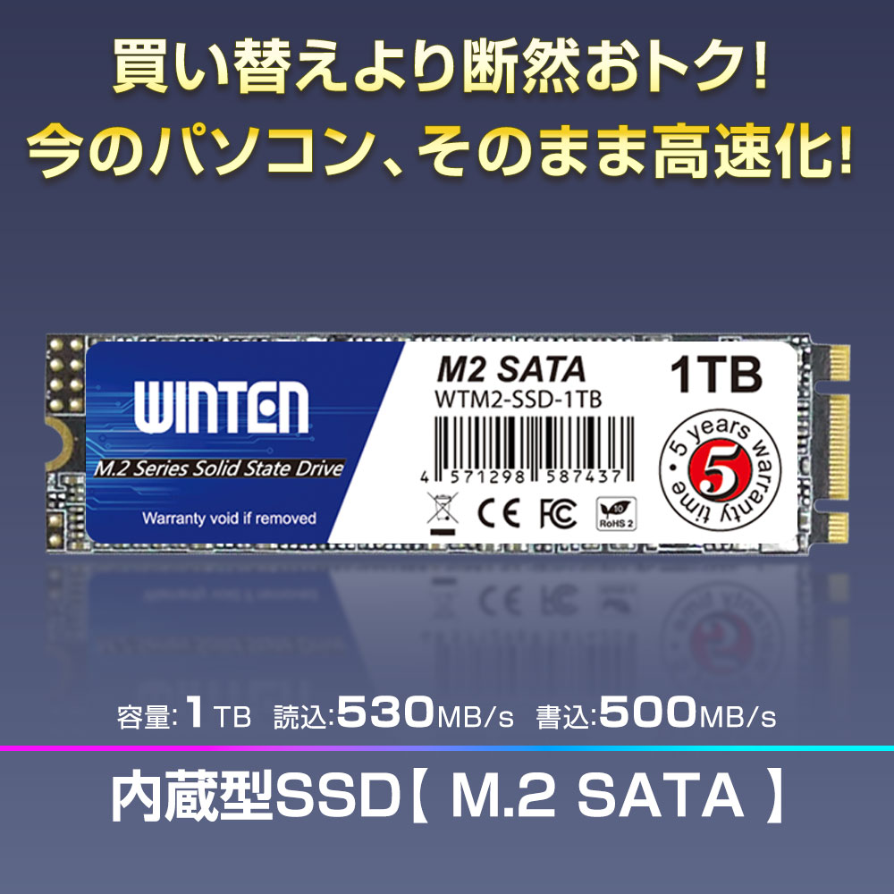 WINTEN 内蔵SSD 1TB SSD M.2 大容量 5年保証 ドライバー付 Type2280