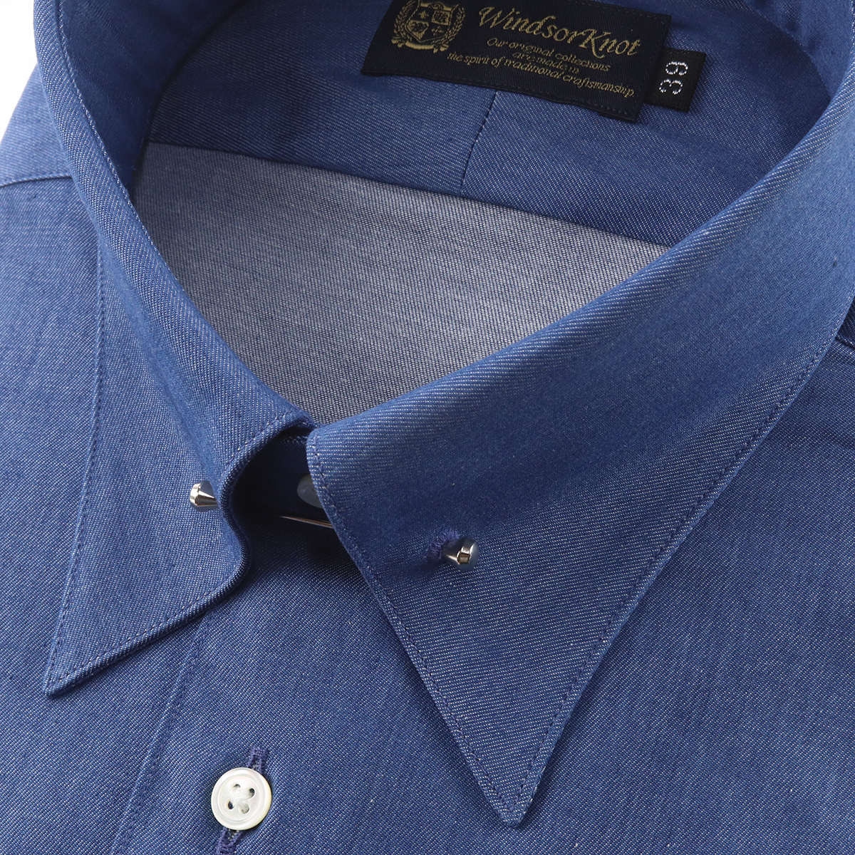 ワイシャツ デニム ピンホールカラー ブルー 細身 日本製 綿100