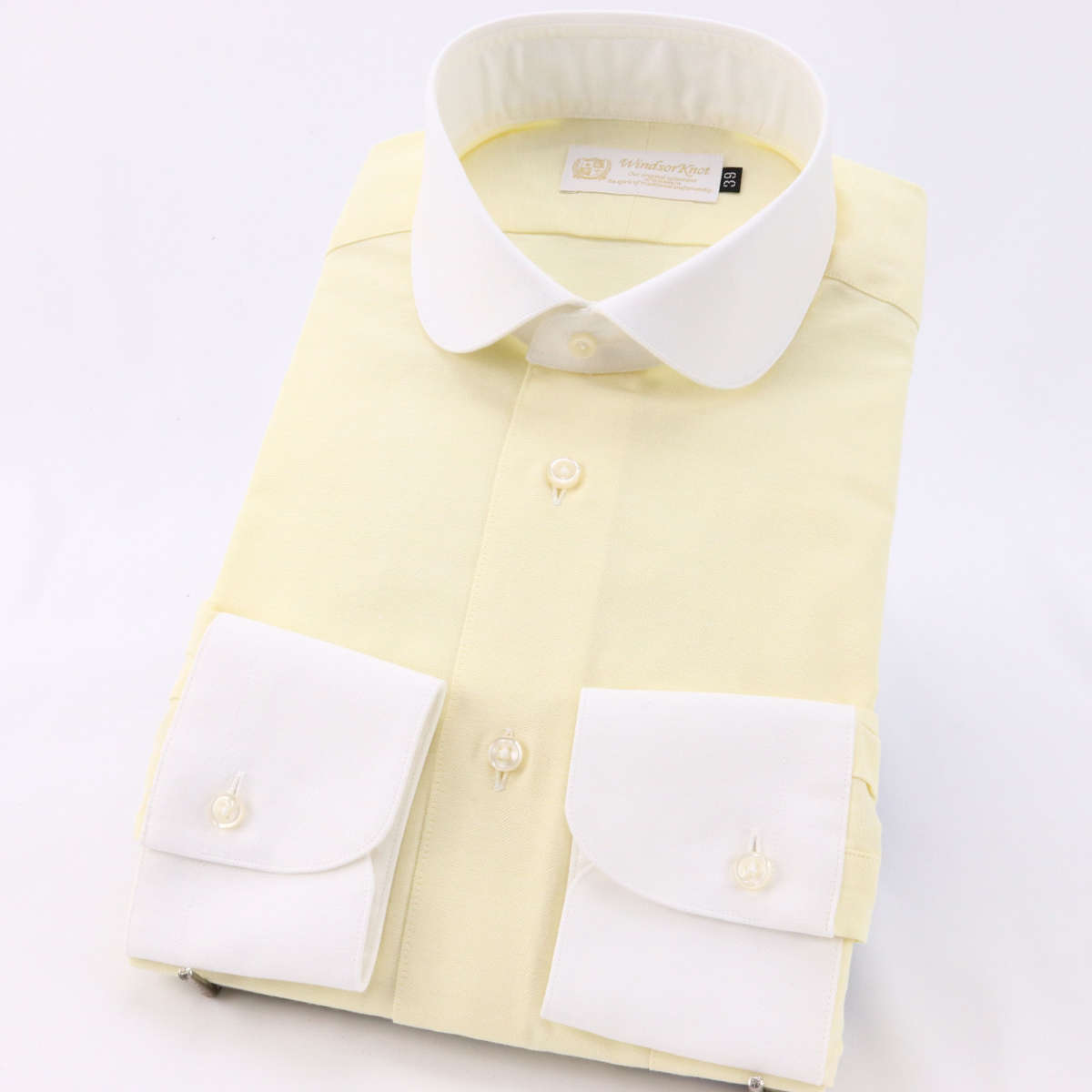 ワイシャツ クレリック ラウンドカラー オックス イエロー 長袖 日本製