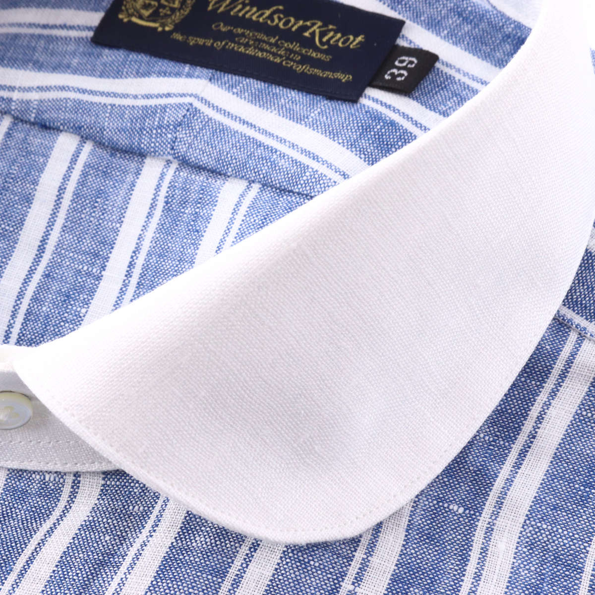 ワイシャツ ラウンドカラー クレリック リネン ネイビー ストライプ 麻