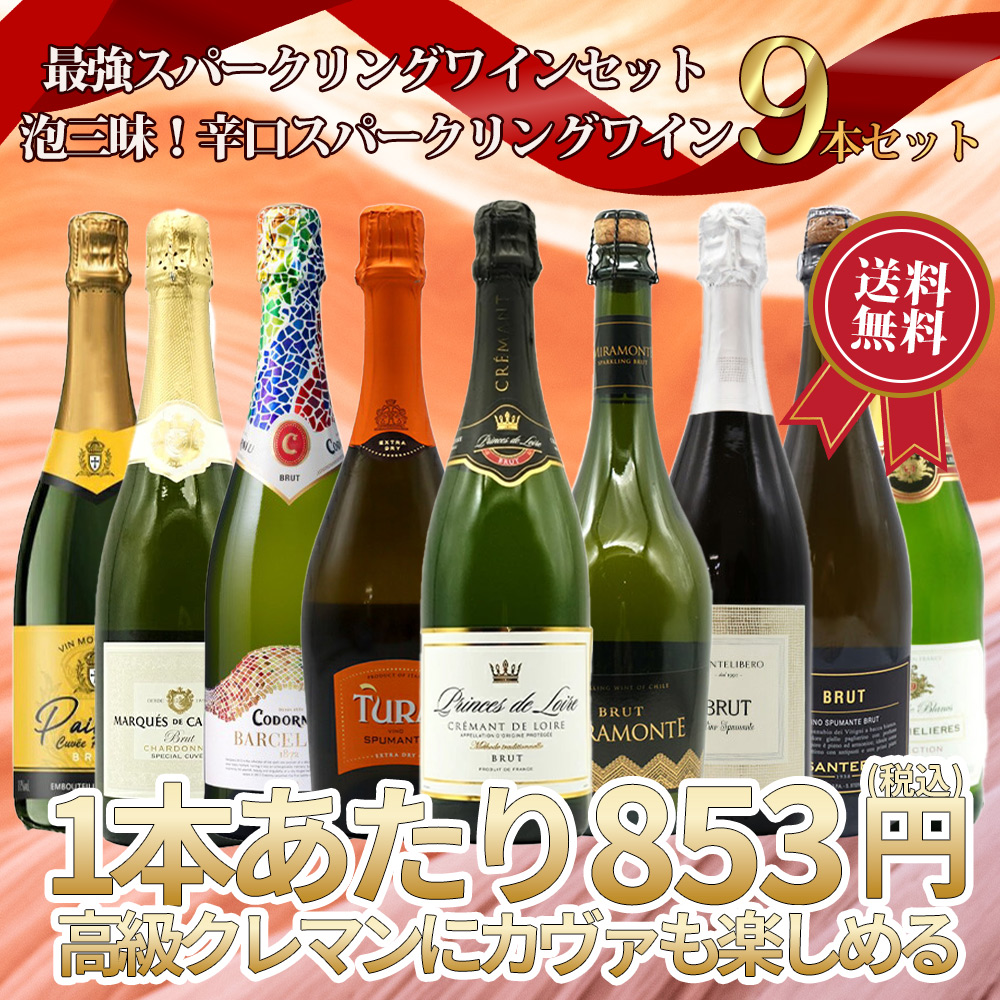 最強スパークリングワインセット 泡三昧！辛口スパークリングワイン9本
