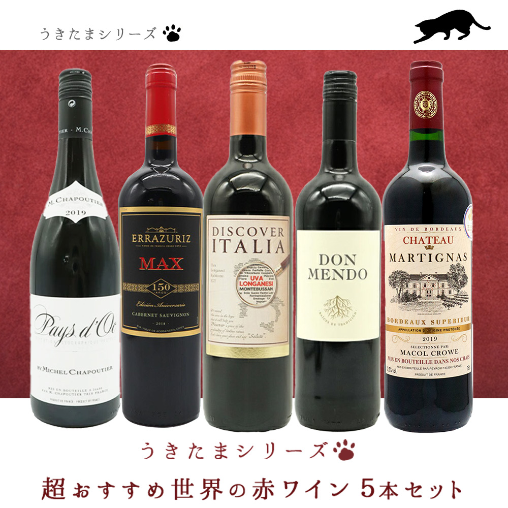ワインセット　9本まとめ売り 送料無料】うきたまシリーズ 超おすすめ世界の赤ワイン5本セット (追加